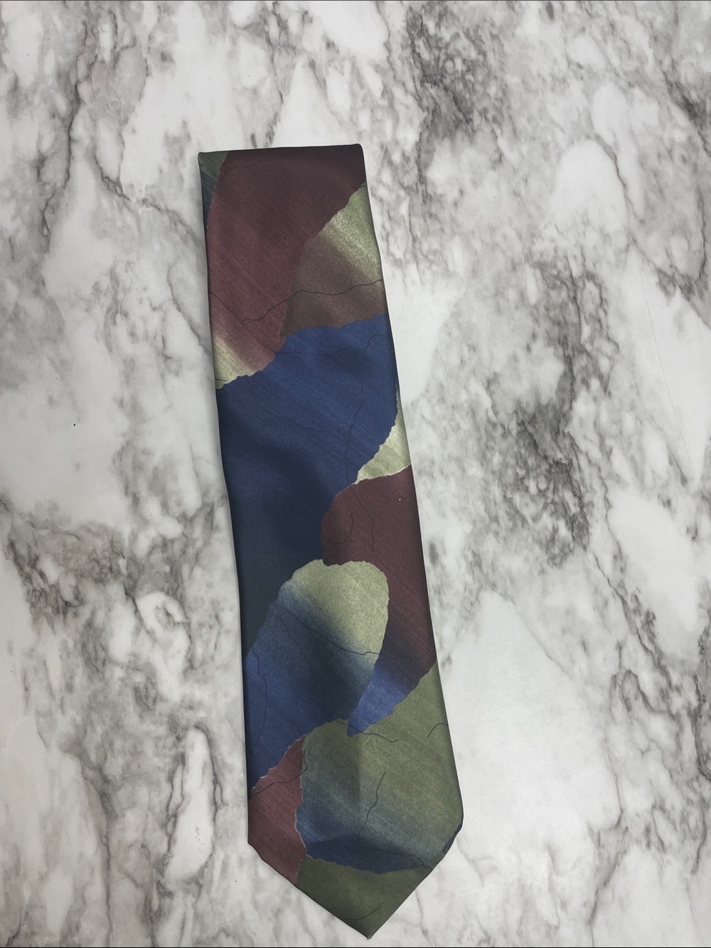 Men's Abstract Multicolor Silk Tie - Blue, Green, Burgundy